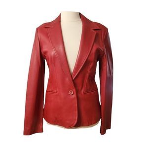 Buttery Red Leather Jacket Sz Med by anonymous John Carlisle 1 Button 2 Pockets